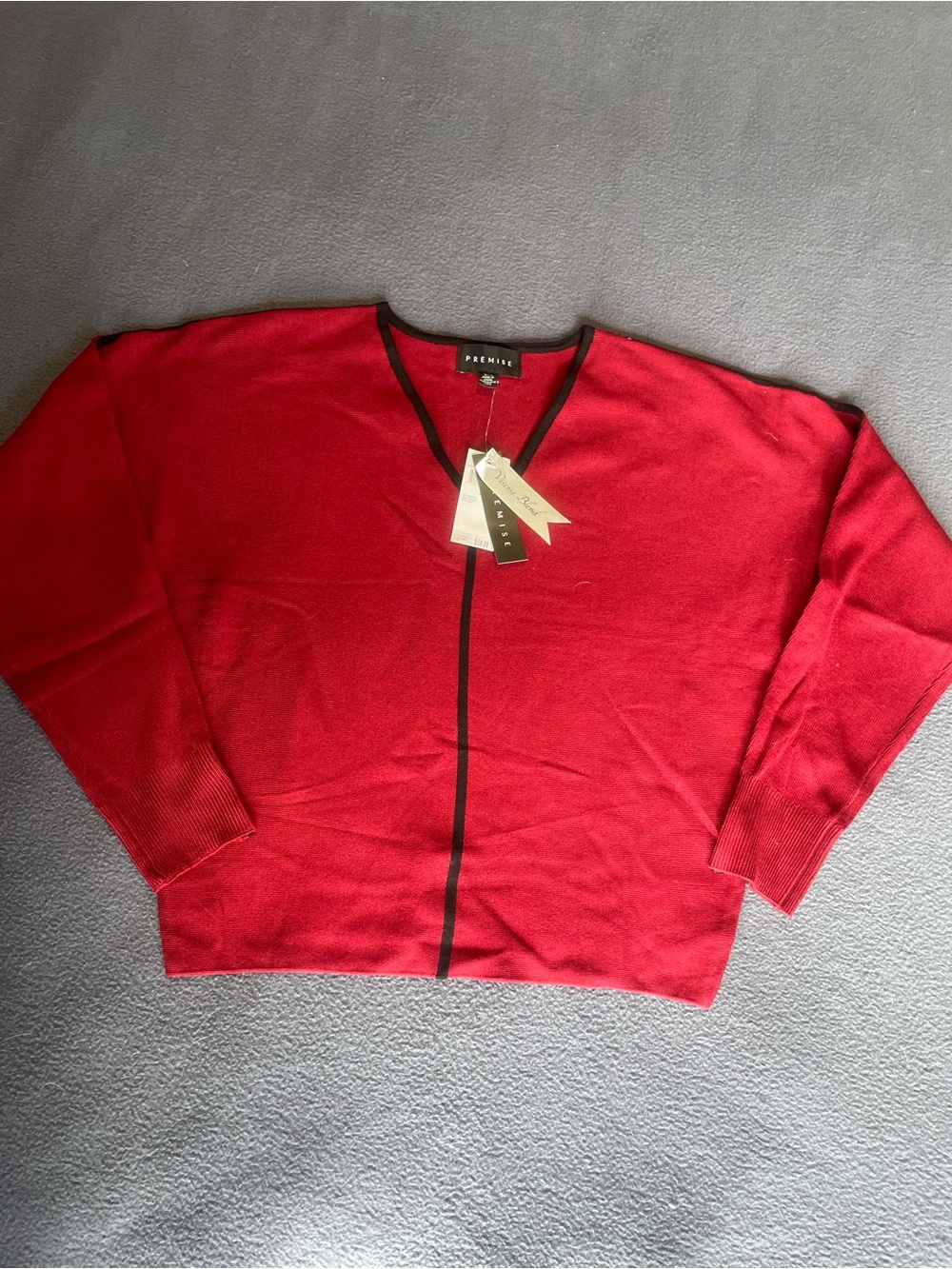 Premise Red V-Neck Sweater with Black Trim
